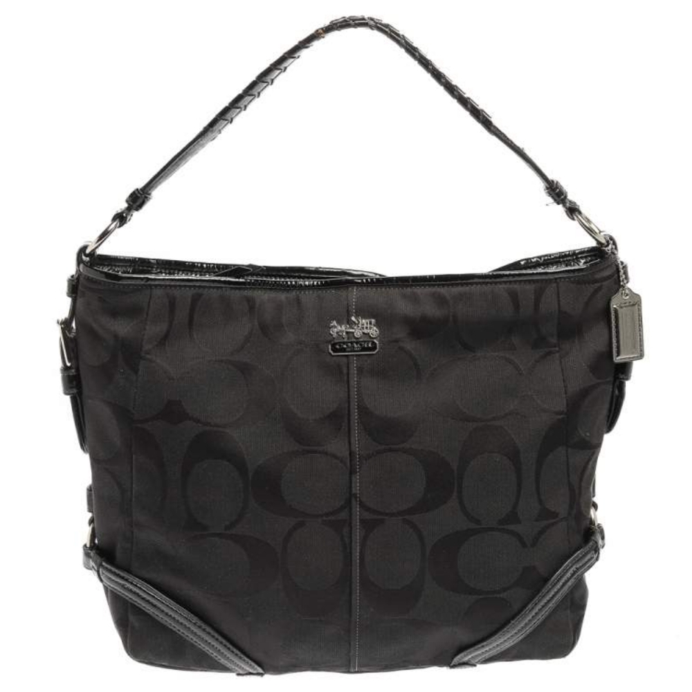 Coach Black Signature Canvas and Patent Leather Katarina Hobo use once